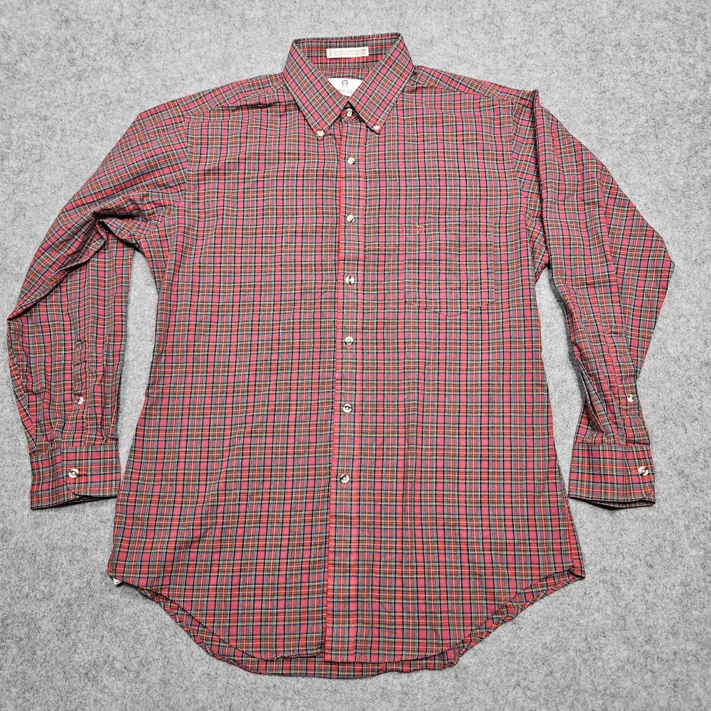 Vtg 80s Etienne Aigner Red Tartan OCBD Shirt Oxford horse shoe XL *see Measuremt